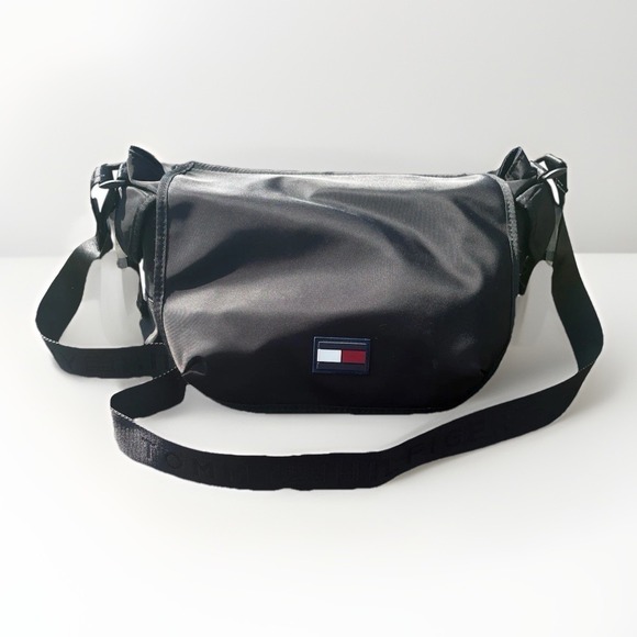 Tommy Hilfiger Handbags - Tommy Hilfiger Womens OS/TU Satchel Flap Shoulder Bag Black Nylon White Red Logo
